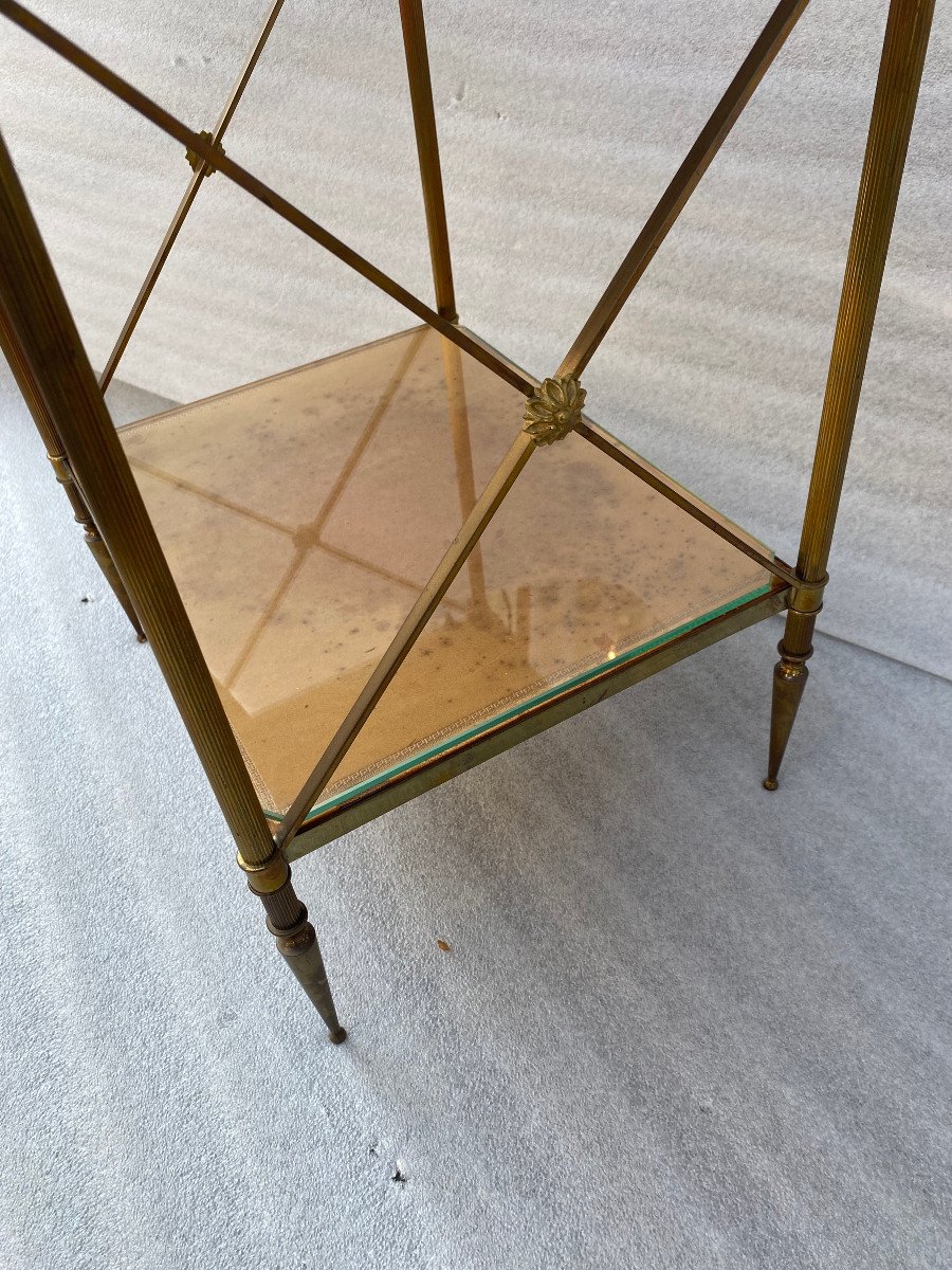 1970′ Étagère En Laiton à 3 Niveaux Maison Baguès Plateaux Cuir Vintage 32 X 40 H 86 Cm-photo-4