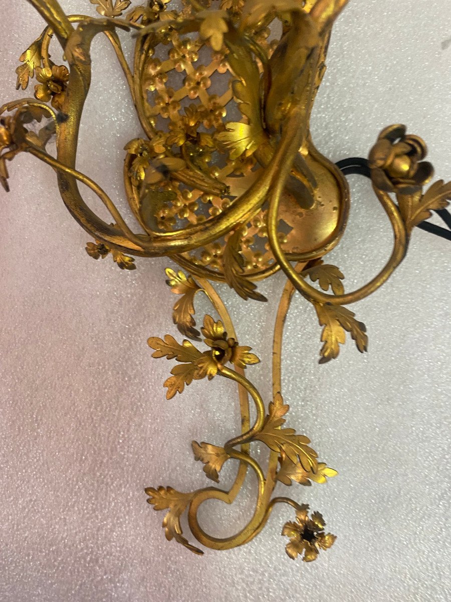 1950 Pair Of Sconces Making Pendant In Gilt Bronze Style Lxv-photo-1