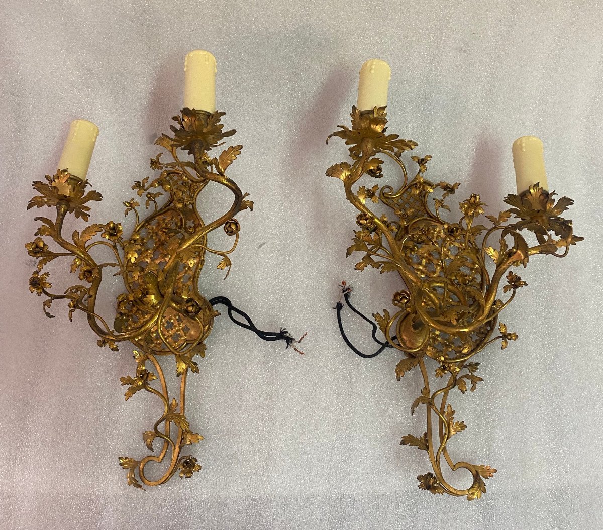 1950 Pair Of Sconces Making Pendant In Gilt Bronze Style Lxv