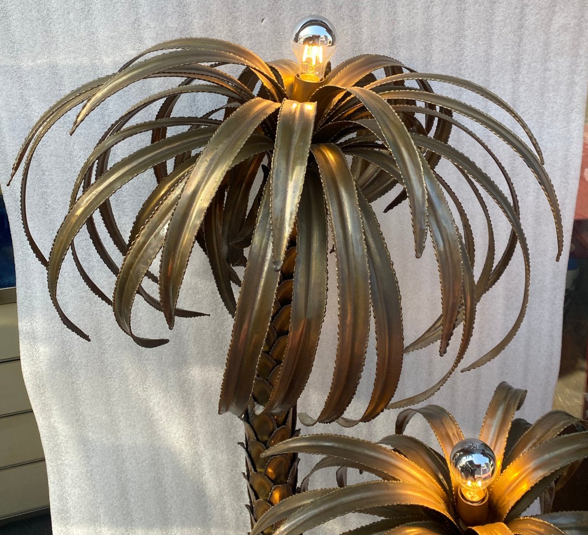1970′ Palm Tree Floor Lamp In Brass And Patinated Iron Maison Jansen 3 Heads Brutalist Style H170cm-photo-2