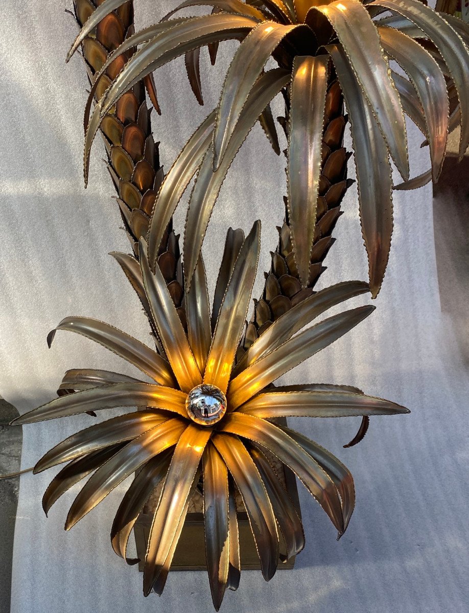 1970′ Palm Tree Floor Lamp In Brass And Patinated Iron Maison Jansen 3 Heads Brutalist Style H170cm-photo-4