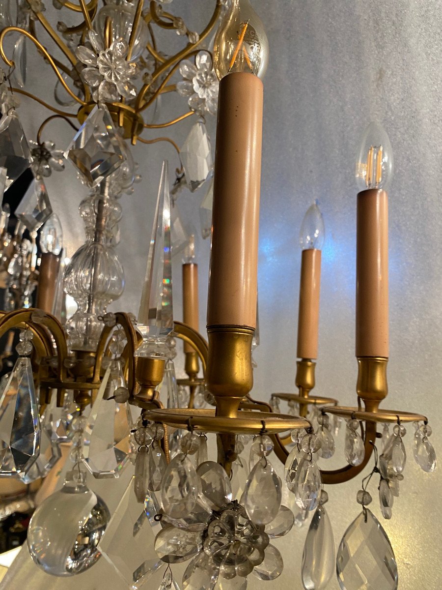1950′ Chandelier Maison Baguès Bronze And Crystals + Pair Of Sconces H 70 Ø 70 Cm-photo-4
