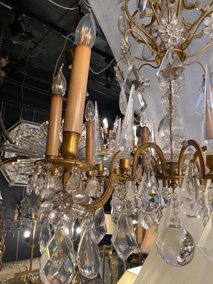 1950′ Chandelier Maison Baguès Bronze And Crystals + Pair Of Sconces H 70 Ø 70 Cm-photo-3