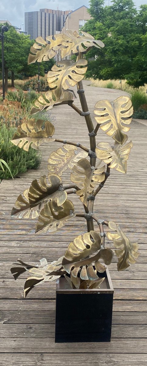 1970 'Sculpture Végétale,Philodendron Par Teychoueres Pour Maison Jansen Paris 205 H X Ø 100 cm