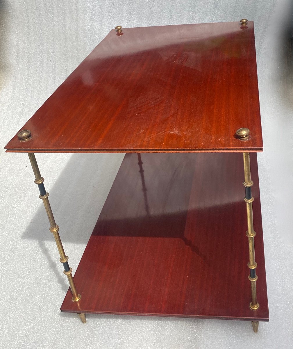 1950/70′ Pair Of Tables Maison Baguès Two-tone Bronze Bamboo Decor, Mahogany Trays 65 X 42 C-photo-2