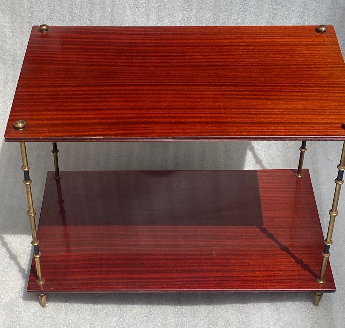 1950/70′ Pair Of Tables Maison Baguès Two-tone Bronze Bamboo Decor, Mahogany Trays 65 X 42 C-photo-3