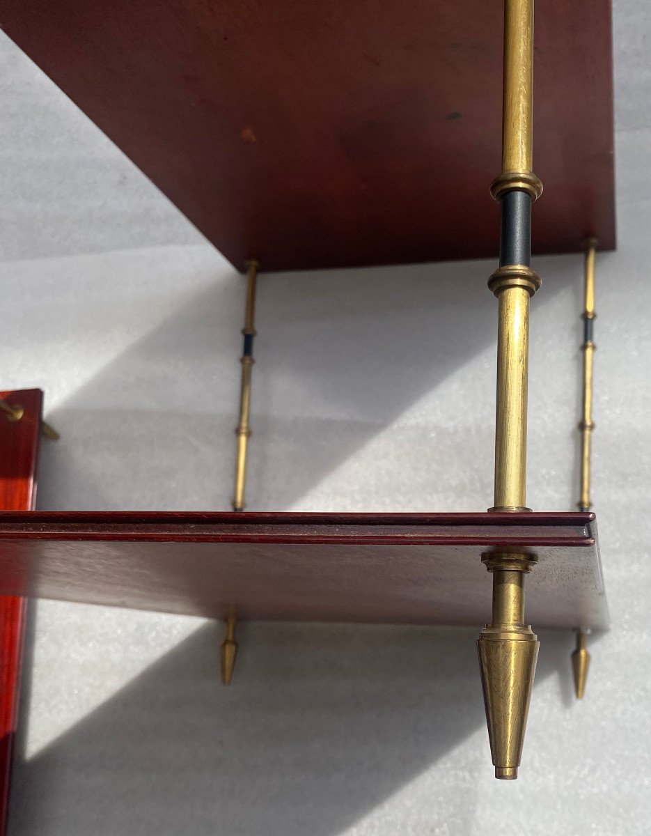 1950/70′ Pair Of Tables Maison Baguès Two-tone Bronze Bamboo Decor, Mahogany Trays 65 X 42 C-photo-2