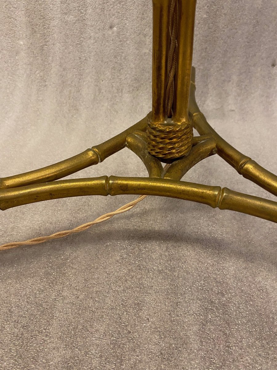 1970 Lampadaire Tripode En Bronze Patiné Dlg Maison Charles,bagués,jansen Modèle Bambou 3 Tiges-photo-4