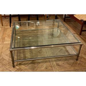 1950/70′ Coffee Table Maison Jansen Patinated And Silvered Bronze 120 X 120 Cm