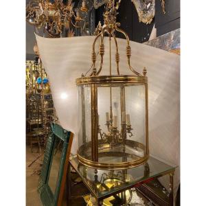 1950' Lantern In Gilt Bronze  In The Style Of Directoire H 120 Cm ø 57 Cm