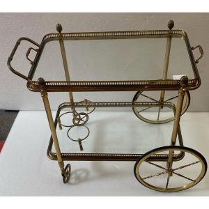 1950/70 Maison Jansen Rolling Trolley In Brass And Gilt Bronze Pine Cones