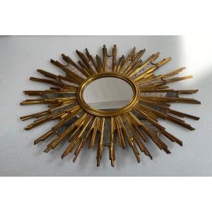 1970′ Oval Sun Mirror, Golden Resin 86 X 66 Cm