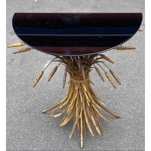 1970′ Sheaf Of Wheat Console Model After Goosens Gold Metal Dlg Coco Chanel 64 Xh 79 Cm