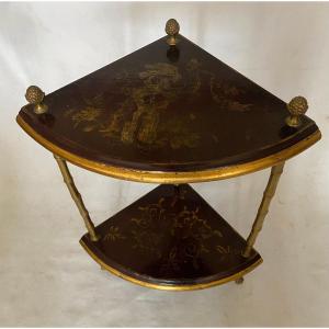 1970′ Maison Baguès Style Corner Bamboo Decor In Gilt Bronze With Chinese Lacquer Trays 