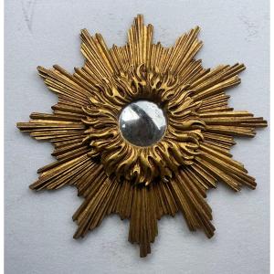 1950′ Sunburst Mirror 2 Evolutions Golden Wood 75 Cm Diameter