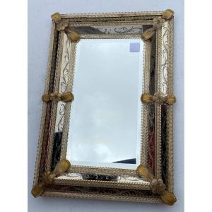 1950/70′ Veronese Style Murano Mirror Rectangular Pareclose With Gold-gilded Reserve 70 X 52
