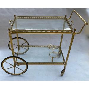 1950/70 Maison Jansen Rolling Trolley In Brass And Gilt Bronze Pine Cones