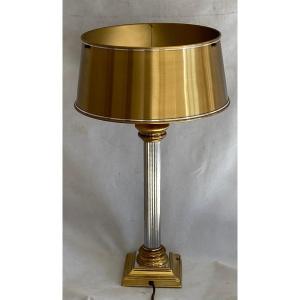 1970′ Lampe En Bronze Doré Et Nickelé Style Charles Non Signée