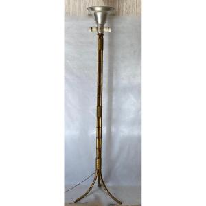 1950/70 Floor Lamp In Gilt Bronze Maison Bagués Palm Tree Model 3 Rods Bamboo Decor