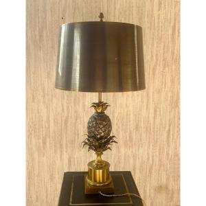 1950/70 Pineapple Lamp In Bronze, Brass Lampshade, Signed Charles & Fils Made In France