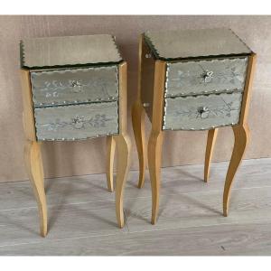 1950/70′ Pair Of Art Deco Mirrored Bedside Tables