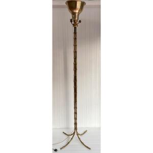 1950/70 Floor Lamp In Gilt Bronze Maison Bagués Palm Tree Model 4 Rods Bamboo Decor H 172 Cm