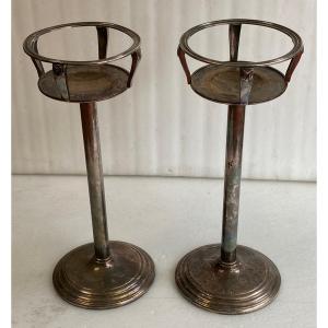 1950s Pair Of Art Deco Style Silver Plated Champagne Bucket Serving Sets By Maison Sambonet 
