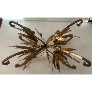 1970s Coco Chanel Style Gold And Silver Wheat Sheaf Coffee Table