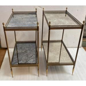 1950/70′ Paire d’Étagères Maison Baguès 62 X 34 cm H 68 cm Plateaux Miroirs Oxydés Vieillis