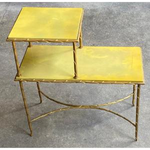 1970′ Gilt Bronze Side Table With Palm Tree Decor Maison Charles 62 X 32 Cm
