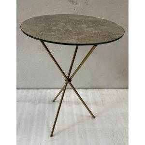 1950′ Guéridon En Laiton Style Jacques Adnet Diamètre 42 cm H 55 cm