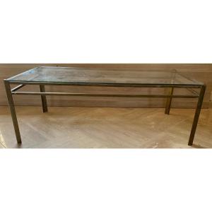1970′ Coffee Table By Jacques Quinet, Patinated Brass For The Malabert Maison 101 X 51 Xh 35 Cm