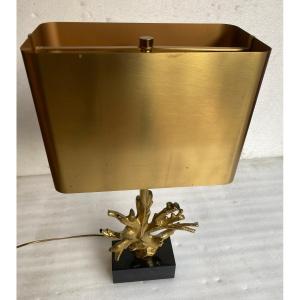 1970′ Lampe Corail Maison Charles Signée Bronze Doré ,Marbre noir