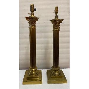 1900′ Paire De Lampes Bronze Style Renaissance Avec Chapiteaux Corinthiens