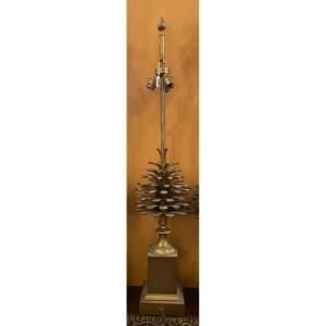 1950/70 Bronze Lamp With Pine Cone Decor Signed Charles
