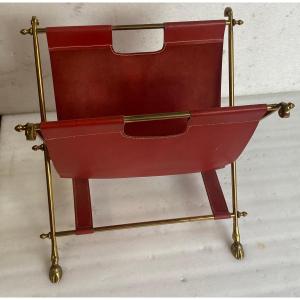 1970′ Maison Jansen Porte Revue Cuir Et Bronze Doré