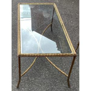 1970′ Bronze Coffee Table Palm Tree Model, Maison Charles Unsigned 105 X 50 X H 44 Cm