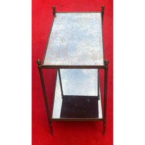1970′bronze 2-tier End Table Maison Bagués Trays Mirrors Aged 36 X 64 Xh 62 Cm