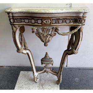 Louis XVI Console Table, 18th Century, Painted Wood, Needs Restoration.