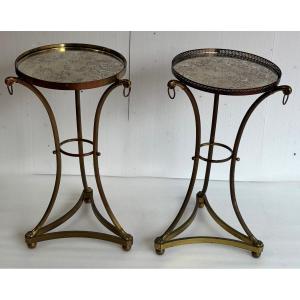 1950/70 Pair Of Side Tables Or Similar, Maison Jansen Style, Gilt Bronze, Antique Mirrored Top