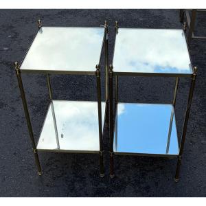 1970s Pair Of Two-tiered Bronze End Tables By Maison Baguès With Mirrors Tops 40 X 32 X H 62 Cm