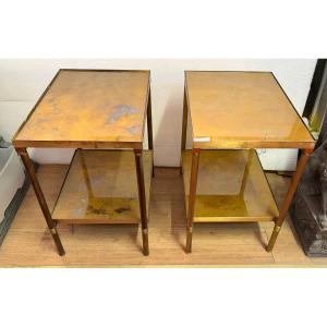 1970′ Pair Of Maison Jansen Brass Sofa Ends Gold Oxidized Tops 36 X 50 X H 55 Cm