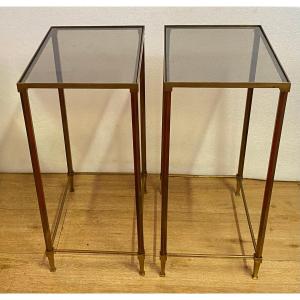 1970′ Paire De Bouts De Canapés Ramsay en Laiton Avec Verres Fumés 39,5 X 27,5 X H 60 cm