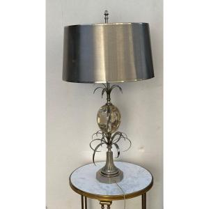 1950/70 Lampe en Bronze Argentée et Oeuf en Resine Fractable Signée Charles