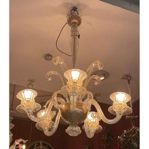 1950s–1970s Barovier & Toso “water Jet” 5-arm Chandelier From Murano, H 92, ø 70 Cm