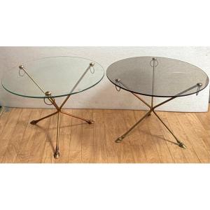 1950/70 Paire De Guéridons Tripodes En Bronze Maison Jansen