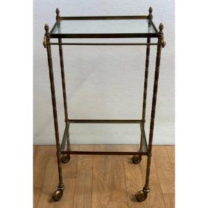 1950/70′ Desserte Roulante Maison Bagués Bronze DecorBambou Avec Porte Serviette 38 X 35 X H 75