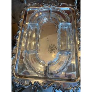 1950s Lalique Crystal Table Runner, France, "festons" Model, Signed (6 Pieces)