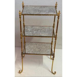 1970s 3-tier Bronze Shelving Unit By Maison Baguès With Aged, Oxidized Mirrored Shelves, 36 X 25 X H 75