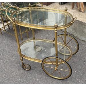 1970s Rolling Bar In Bronze And Gilded Brass By Maison Baguès, Oval Trays